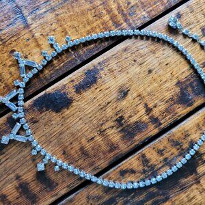 Signed Sherman Clear Necklace, Clear Swarovski Crystals Rhinestones